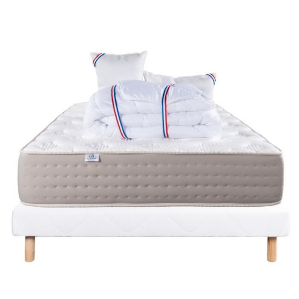 Dreamlux madrassset, 26 cm pocketfjädrar, vändbart fast memoryskum + vit resårmadrass, 13 cm tjock + 2 kuddar + täcke Vit