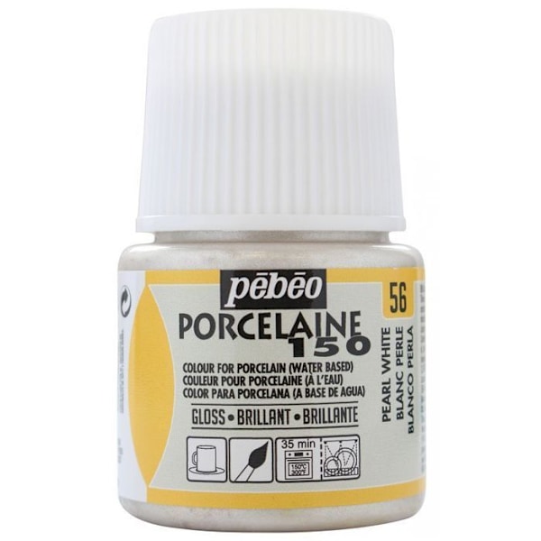 Porcelænsmaling - PEBEO - P150 - 45 ml - Perlehvid - Modstandsdygtighed 150°C Vit