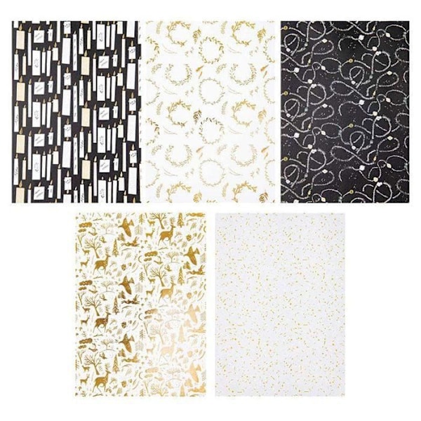 Dekorerat papper A4 - Rico Design - Nostalgisk Jul - Svart/Guld - 30 ark - 120/270 gr/m² Svart guld