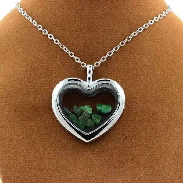 Collier - ABIJOUX - Grön Tsavorite rå - Hjärtpendant - Rostfritt stål - Unisex Röd