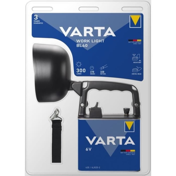 Projektor-VARTA-Work Flex Light BL40-300lm-Autonomi 270h-Bärrem-Högpresterande LED-Beständig mot syra och olja