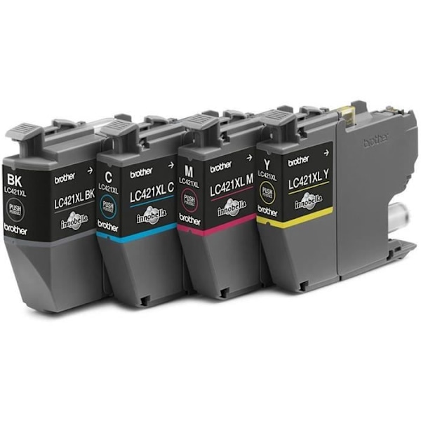 4 blækpatroner LC421XLVAL - BROTHER - Sort, cyan, magenta og gul 500 sider - Til DCP -J1050DW, MFC -J1010DW og DCP -J1140DW