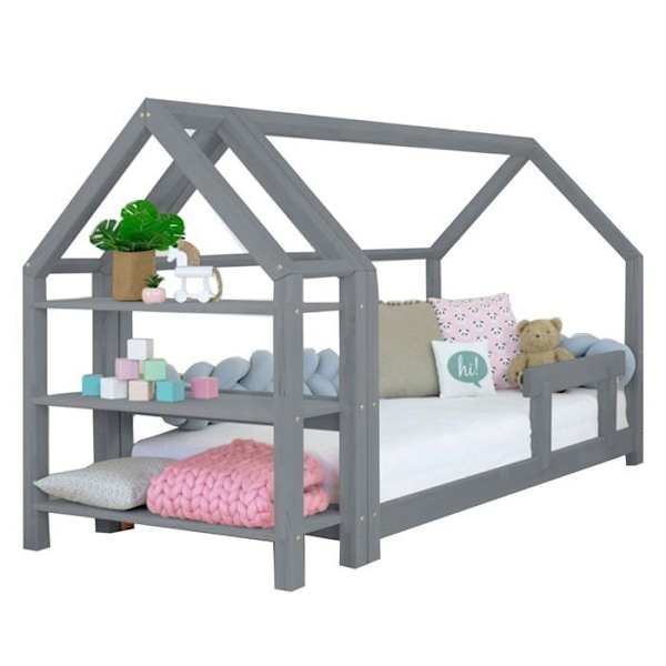 Lit cabane med hylde 90 x 160 grå Grå