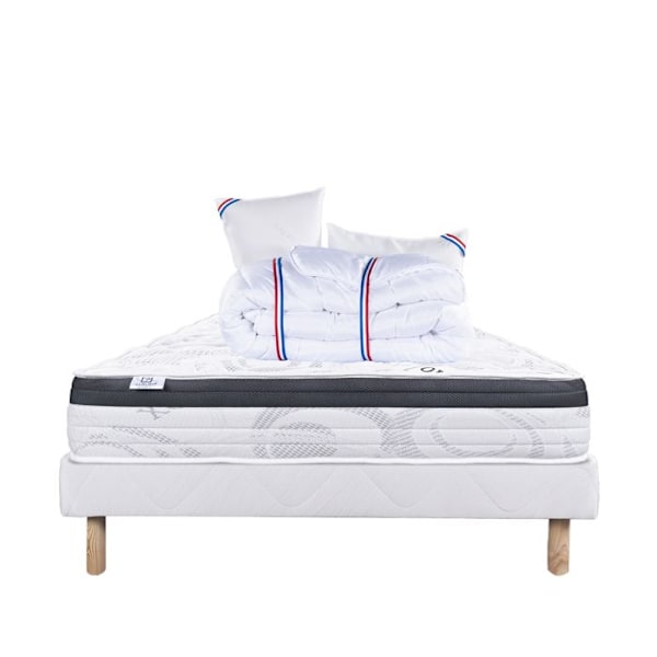 Sleeplux madrassæt, 26 cm vendbart fast memoryskum + hvid bund 13 cm tyk + 2 puder + dyne Vit