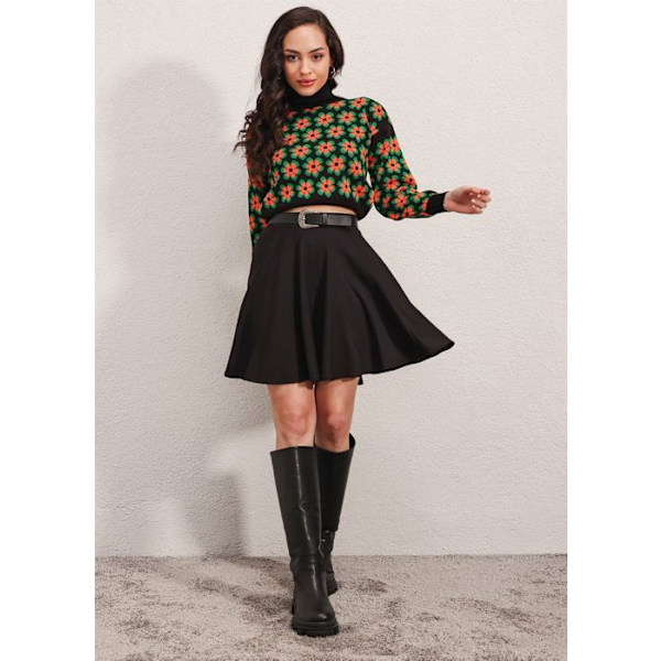 Mini Flare Hame - Musta - Naisille - Koko 38 - 42 cm - 97% Polyesteri - 3% Lycra - 36
