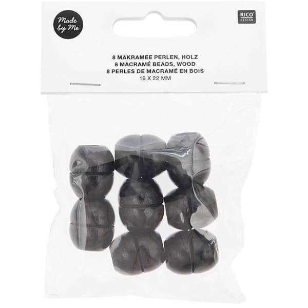 8 hienoa pyöreää helmeä - musta puu - 22 mm Svart