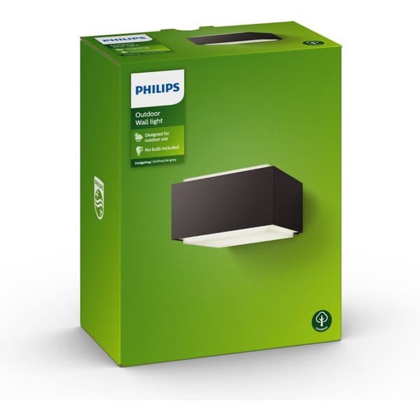 Seinävalaisin - PHILIPS - Siili - Neliö - IP44 Kolgrå