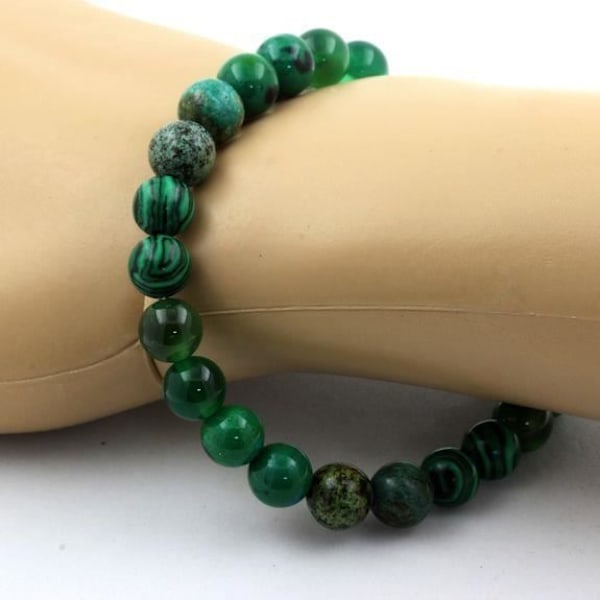 Armband - ABIJOUX - 8 mm - Krysokoll - Grön agat - Afrikansk turkos Blå grön