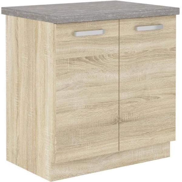 Pohjayksikkö 2 saranoidulla ovella ja työtasolla - Sonoma tammi sisustus - P 80 x S 51,6 x K 82 cm - LASSEN