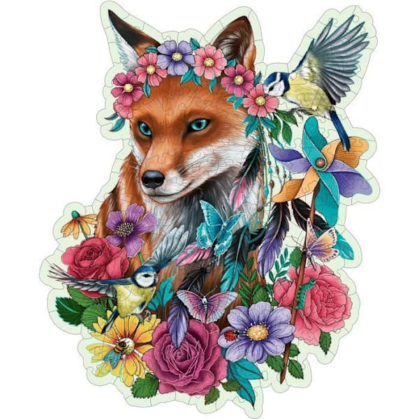 Färgglada Fox träpussel 150 robusta och naturliga bitar inklusive 15 träfigurer (infall), premiumkvalitet - För barn Flerfärgad