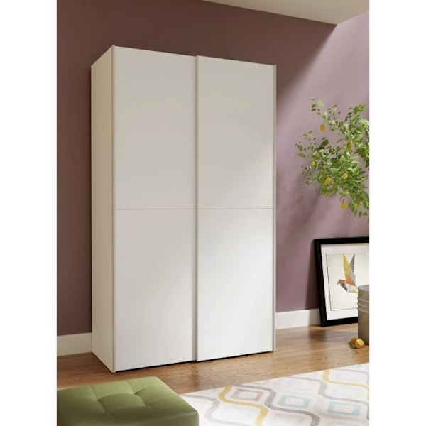 Garderobe med 2 skydelåger - Mat hvid - L 120 x D 61,2 x H 190,5 cm - OZZULA Matt vit