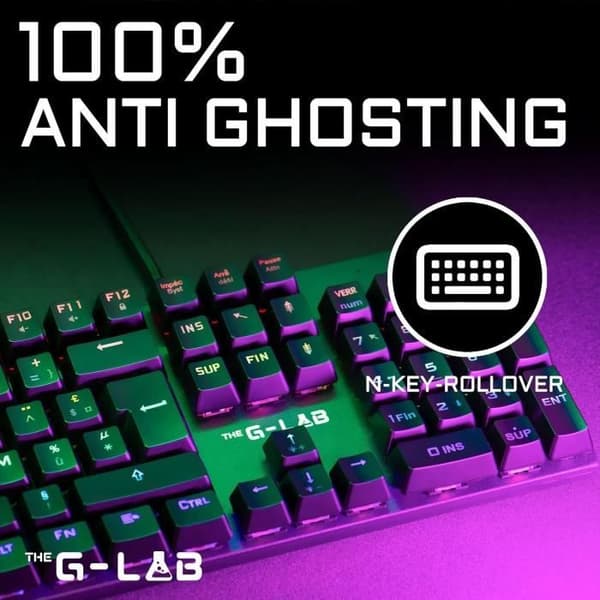 Speltangentbord - The G-Lab - KEYZ CARBON E - Mekanisk (blå switch) - Regnbåge - Låg profil - Handledsstöd - Kabel - Svart