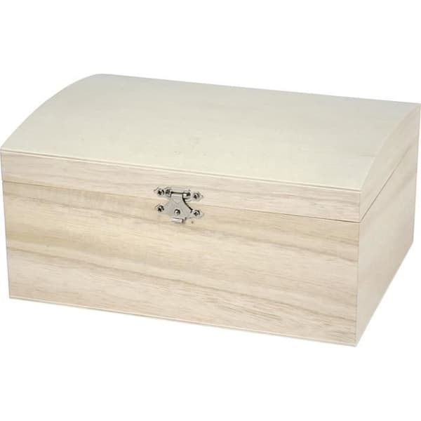 Træskrin - Ref 574950 - Rund låg - Metal lås - Beige