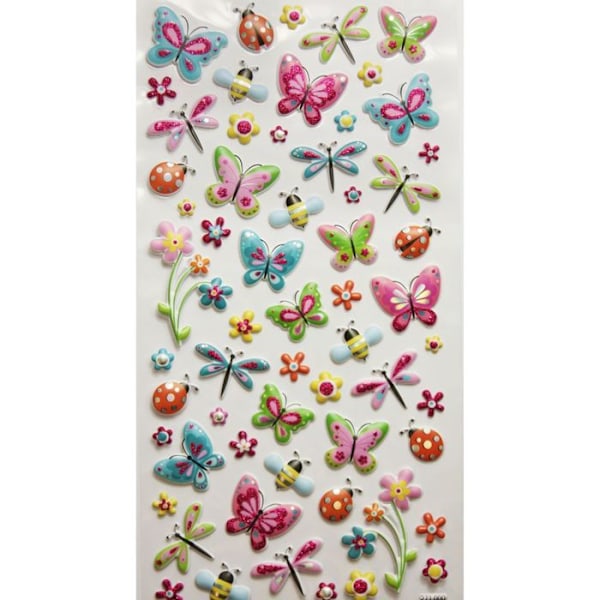 Genanvendelige klistermærker - 3D relief - Sommerfugle og blomster - Glitter Flerfärgad
