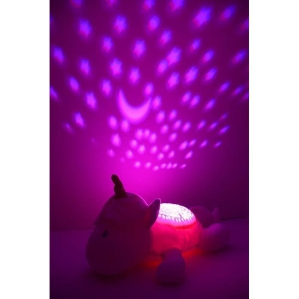 UNICORN natlampe og musikalsk plyslegetøj - JEMINI - +/- 39 cm - Pink - Batterier - Plys Rosa, vitt och guld