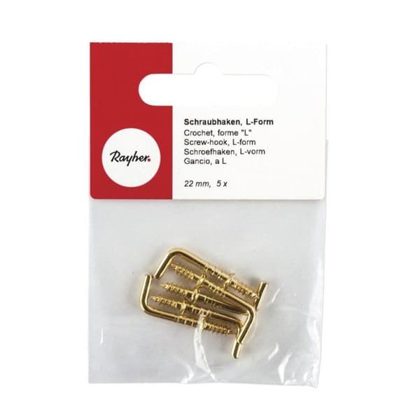Skruvkrokar - Guld - 22 mm - Förpackning med 5 - Guldgul - L-form