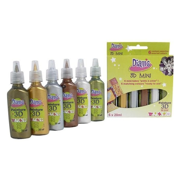 Färg - DIAM'S - 3D - Kit med 6 minituber - Metalliska färger - 120 ml Flerfärgad