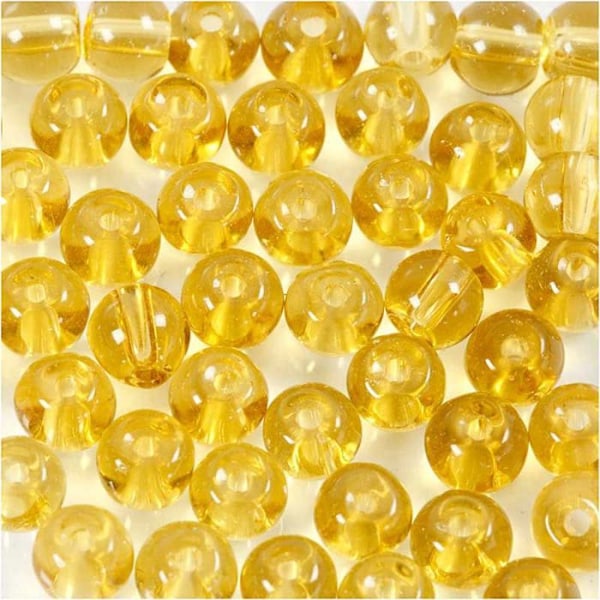 Glaspärlor - Gul - Paket med 45 st - 4 mm - Transparent - Blandad Gul