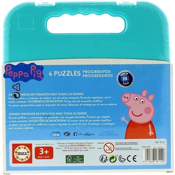 Peppa Pig Progressive Puzzle - Set med 4 pussel - 12 till 25 bitar - Educa Flerfärgad