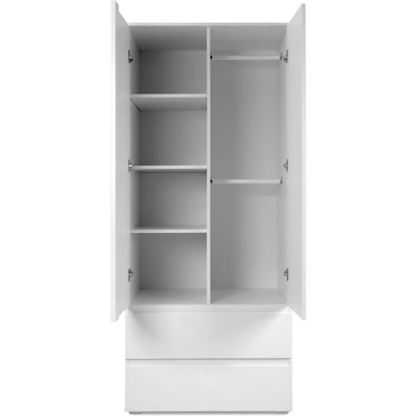 Bild 60A skåp - 2 gångjärnsdörrar - 2 lådor - Matt Vit - L80 x H191 x D55 cm Vit