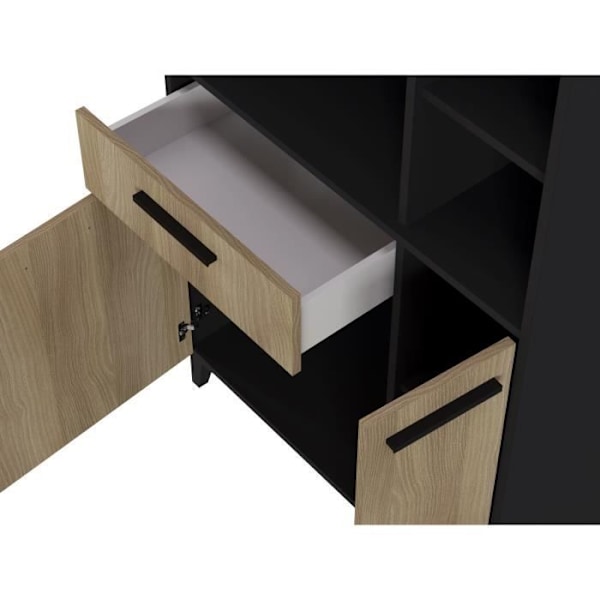 ECO korkea keittiön senkki - 3 ovea ja 1 laatikko - Tammi ja musta melamiini - P 80 x S 40 x K 178 cm Svart ek