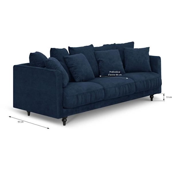 4-sits fast rak soffa - Blått tyg - Klassisk - L 212 x D 93 cm - CONSTANCE