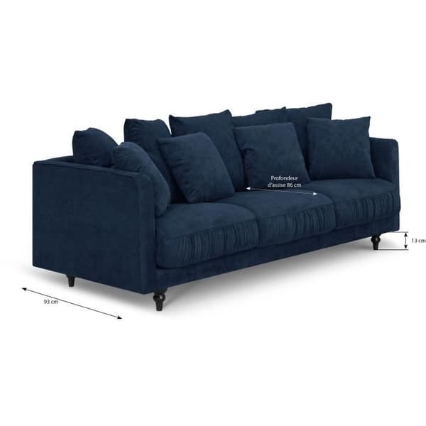 4-sits fast rak soffa - Blått tyg - Klassisk - L 212 x D 93 cm - CONSTANCE Blå