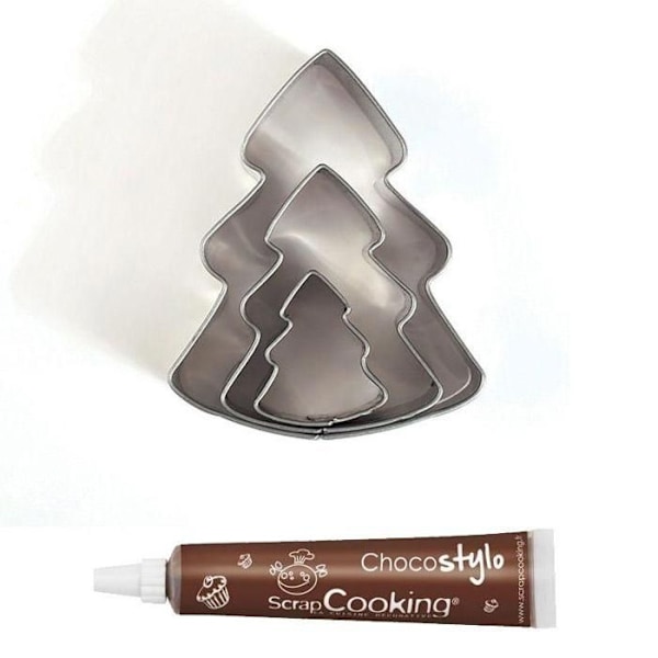 Chokladpenna + 3 små julgranskaksformar i rostfritt stål