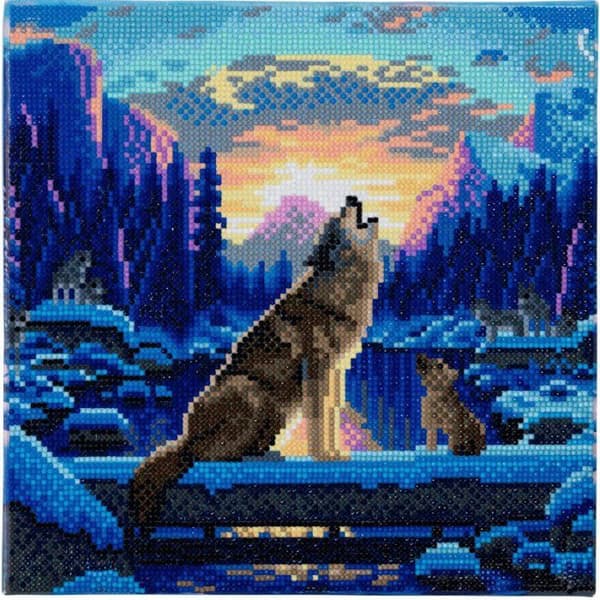 KRYSTAALITAIDETEKKITABLOU RISTIKKO 30x30cm Susi hämärässä Blå