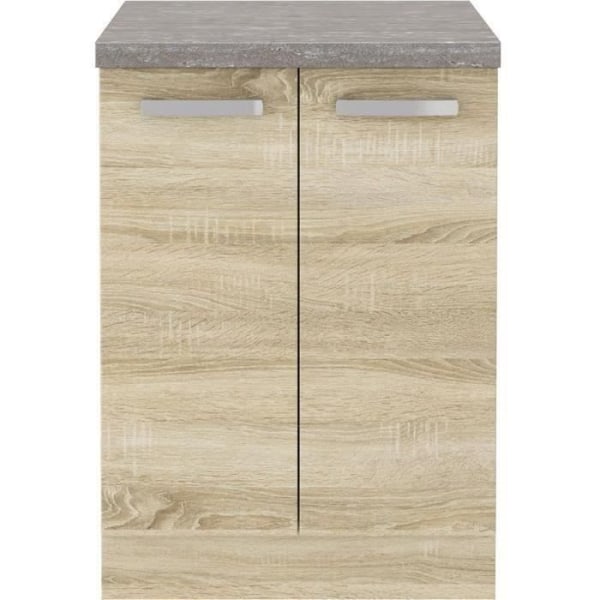Lågt skåp med 2 gångjärnsdörrar - Sonoma ekfinish - B 60 x D 51,6 x H 85 cm - LASSEN Sonoma ekdekor