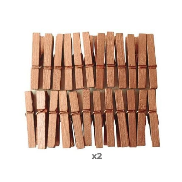 48 mini tøjklemmer i træ 3 cm - Kobberfarvede koppar