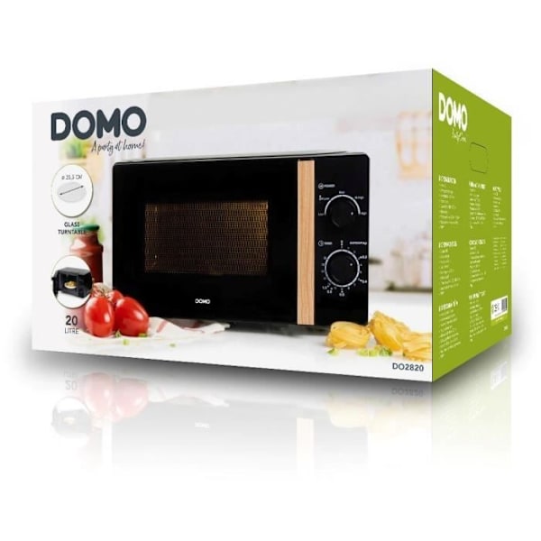 DOMO DO2820 mikrovågsugn - 20L - 700W - 35 min timer - Avfrostningsfunktion - L44 x D35,8 x H 25,8 cm - Svart träfinish Svart
