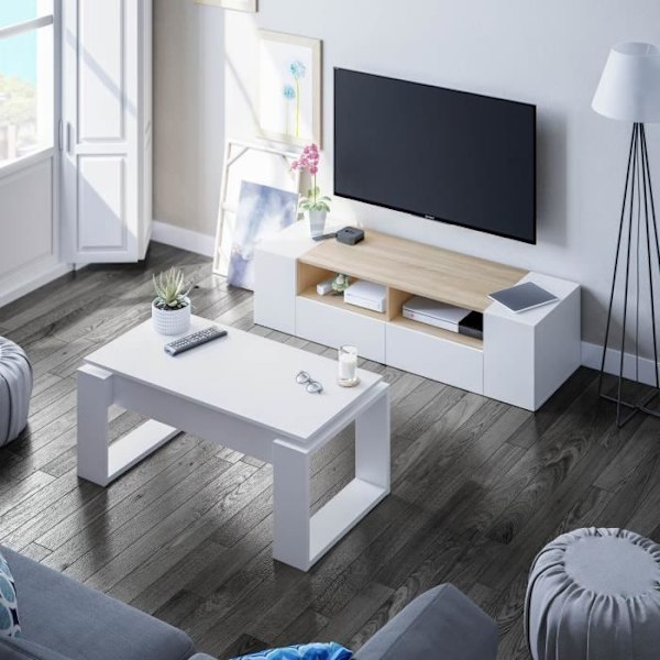 Lyftbart soffbord - Vit melamin - L 105 x D 55 x H 45 cm NOVA Vit