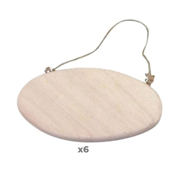6 ovale dørplader med snor 14,5 cm Beige