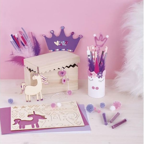RAYHER Unicorn pyssellåda - 1000 stycken - Vit/Mörkrosa/Lila - För barn från 5 år och uppåt Lila