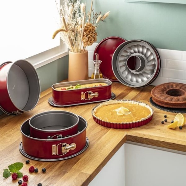 TEFAL Delibake Springform saravinform 25 cm, Kulstofstål, Nem frigørelse, Rød J1642614 Rött och grått