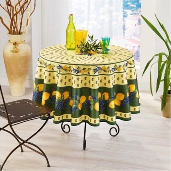 Rund Dækken - Provencalsk - Citron - 100% Polyester - Anti-Plet - Maskinvaskbar Grön, citron