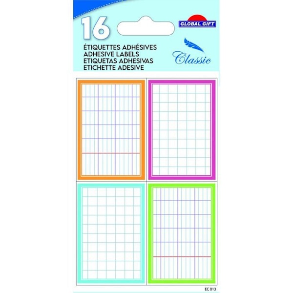 16 självhäftande etiketter - Notebook-effekt rektanglar - pastellfärger Vit