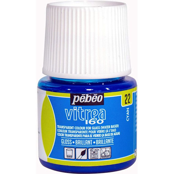 Glasfärg - PEBEO - V160 - 45 ml - Glänsande effekt - Färg Cyan Cyan