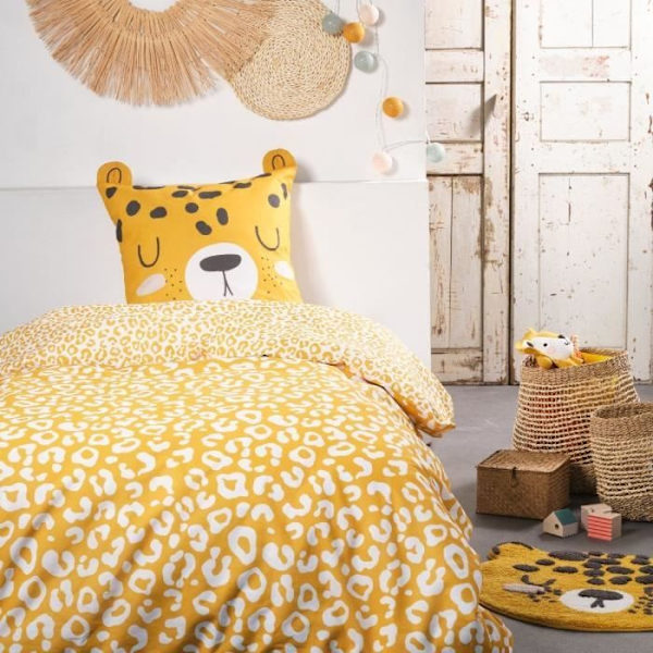 Barnsängkläder IDAG Roligt - 140x200 cm - 100% bomull - leopardmönstrat Gul