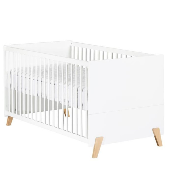 Utdragbar säng - 140x70cm - Babyprice Joy Natural - Vit på naturliga träben VIT