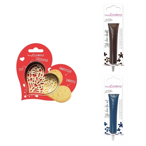 Hjertepræget kiksesæt + 2 brune og midnatsblå chokoladepenne Grå