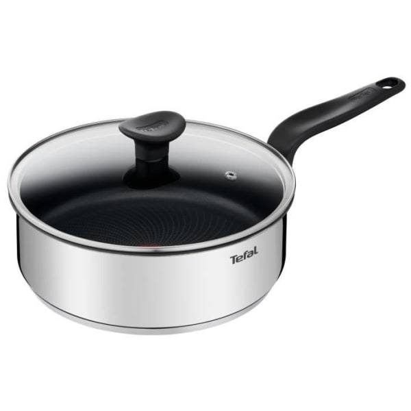 TEFAL Primær sauterpande 24 cm + glaslåg, induktion, non-stick belægning, højkvalitets rustfrit stål E3093204 Rostfritt stål