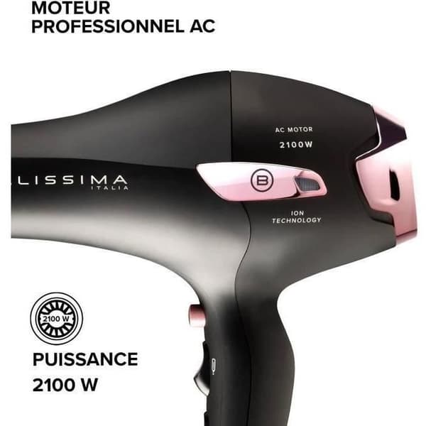 Hårtørrer - Bellissima - Professional Ionic Lightweight P7 3000 - Koncentrator + Diffuser - 3 hurtigtørrende temperaturer - 2100W Sort og pink