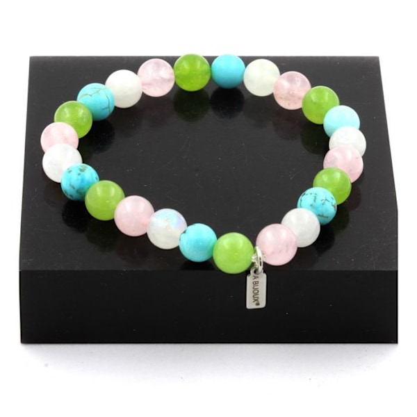 Sten og mineraler. Armbånd Peridot Beads + Moonstone + Rose Quartz + Turkis 8 Lavet i Frankrig. Turkos