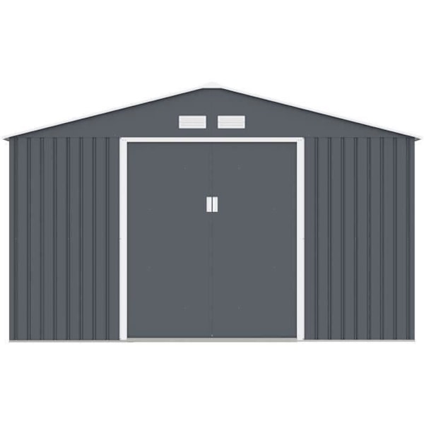 Metal havea i 12,99 m² - 340 x 382 x 210 cm - NEPTUNE - Inkluderet forankringssæt, 2 skydedøre - Grå Kolgrå
