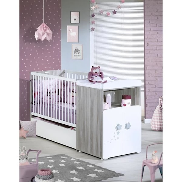 Kombinerad säng - 120x60cm - Konvertibel till 90x190cm - Babyprice Nao - Trä Vit