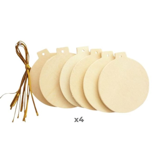 24 flade julekugler i træ til at hænge 6 cm Beige