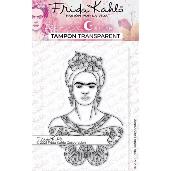 Läpinäkyvä postimerkki - FRIDA KAHLO - Nainen perhonen kanssa - 9,5 x 6,5 cm Transparent