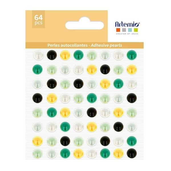64 kelta-vihreää liimahelmeä Flerfärgad